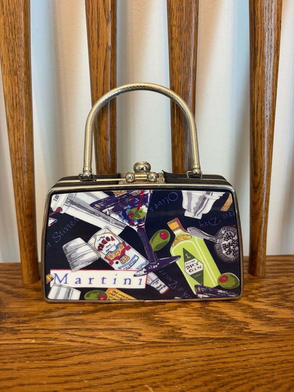 Martini Novelty Cocktail Print Hard Clutch Handbag